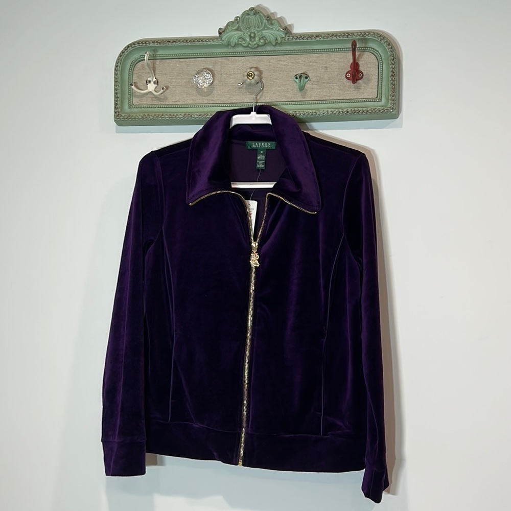 Ralph Lauren purple gold velour zip up track jacket medium New with tags - Picture 2 of 5